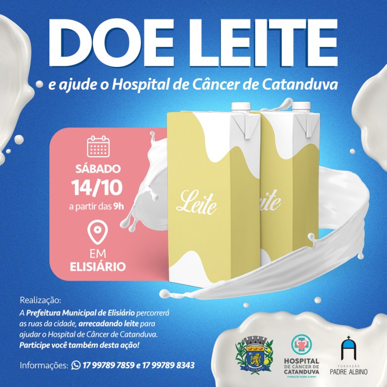 Prefeitura de Elisiário vai arrecadar leite para o HCC no dia 14 de outubro