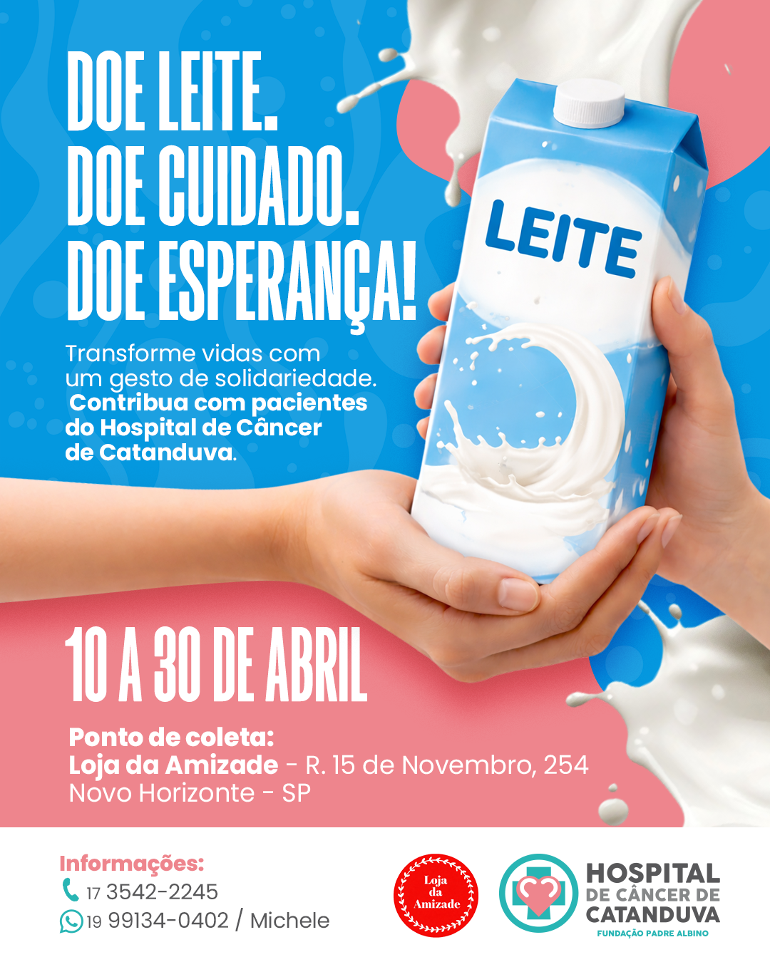 Loja da Amizade promove campanha de doação de leite em apoio ao HCC