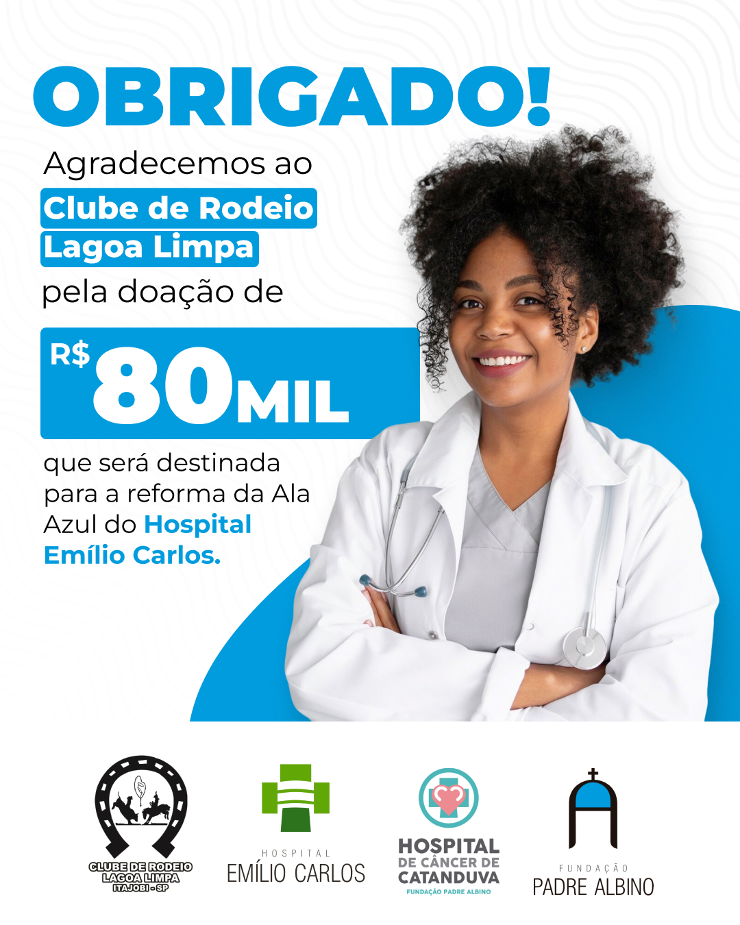 Hospital de Câncer de Catanduva recebe R$ 80 mil do Clube de Rodeio Lagoa Limpa