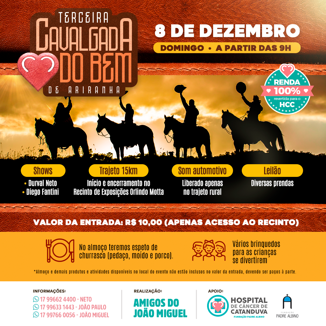 3ª Cavalgada do Bem de Ariranha será dia 8 de dezembro