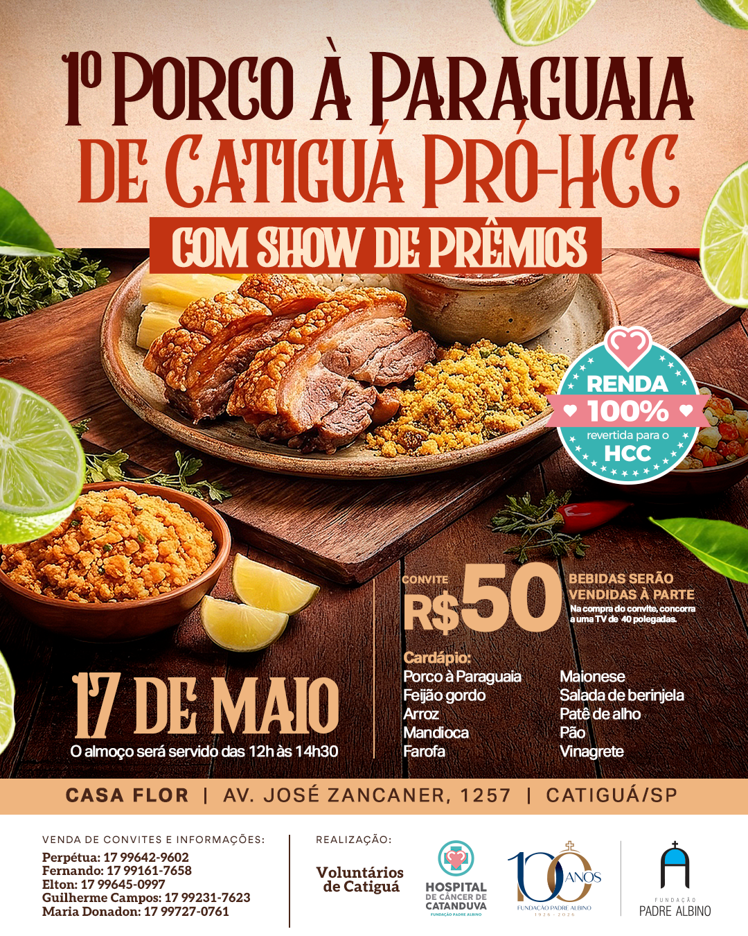 Catiguá realiza 1º Porco à Paraguaia em prol do HCC